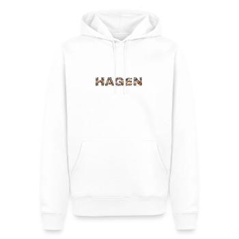 Hagen Hund - Männer Premium Bio Hoodie - Weiß - Vorne - Nico (187cm)