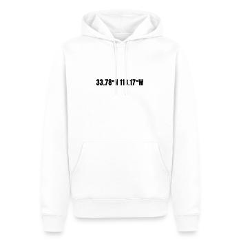 Coordonnées Long Beach, Californie, États-Unis - Sweat à capuche Premium bio Homme - blanc - Devant - Nico (187cm)