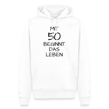 Mit 50 begiint das Leben - Männer Premium Bio Hoodie - Weiß - Vorne - Nico (187cm)