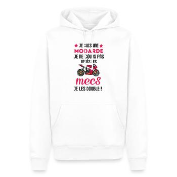 Femme motarde femme sur une moto - Sweat à capuche Premium bio Homme - blanc - Devant - Nico (187cm)