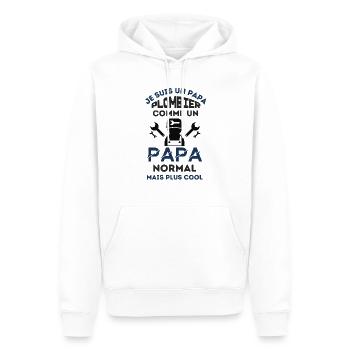 Papa plombier papa normal mais plus cool - Sweat à capuche Premium bio Homme - blanc - Devant - Nico (187cm)