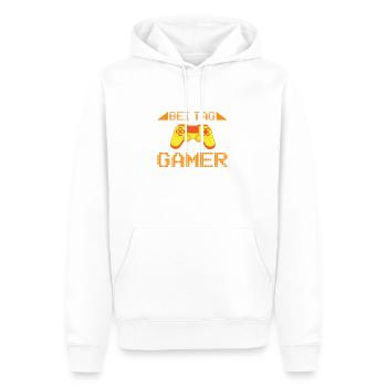 PAPA BEI TAG GAMER IN DER NACHT - Männer Premium Bio Hoodie - Weiß - Vorne - Nico (187cm)