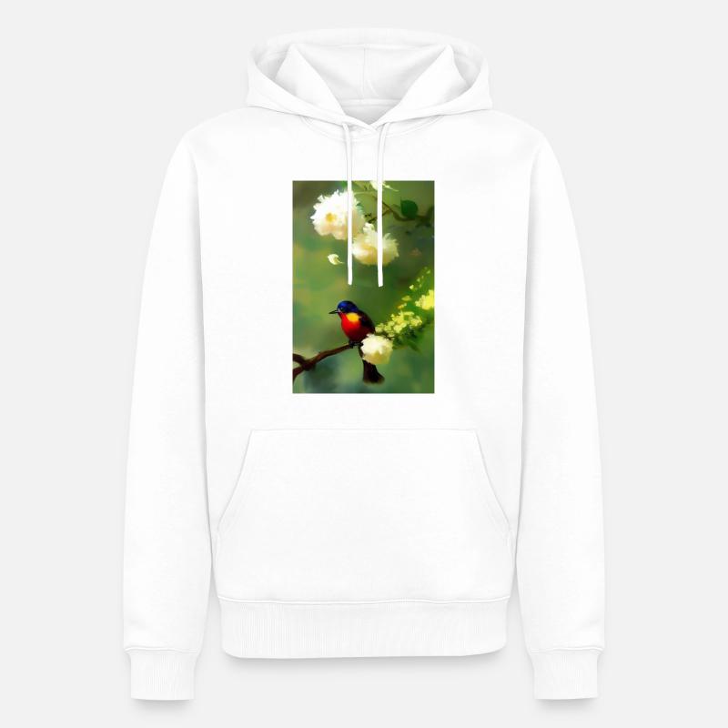 Oiseau sur branche avec fleurs - Sweat à capuche Premium bio Homme - blanc