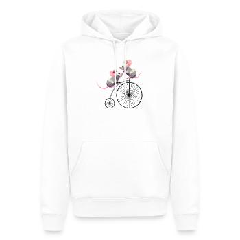 Souris polygonales mignonnes sur un penny farthing nostalgique - Sweat à capuche Premium bio Homme - blanc - Devant - Nico (187cm)