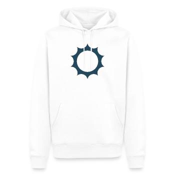 „Sonnenenergie – Saubere Zukunft“ - Männer Premium Bio Hoodie - Weiß - Vorne - Nico (187cm)