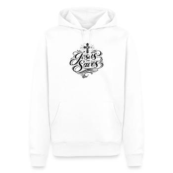 Jesus Saves Christlicher Spruch - Männer Premium Bio Hoodie - Weiß - Vorne - Nico (187cm)