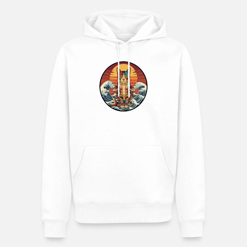 Vagues de coucher de poisson koi - Sweat à capuche Premium bio Homme - blanc