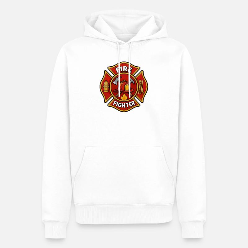 Feuerwehrhelm Emblem mit Axt - Männer Premium Bio Hoodie - Weiß