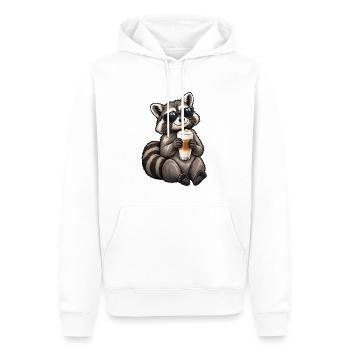 Waschbär mit Latte Macchiato – Kaffeepause - Männer Premium Bio Hoodie - Weiß - Vorne - Nico (187cm)