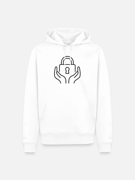 Hände halten Vorhängeschloss-Linie Symbol - Männer Premium Bio Hoodie - Weiß