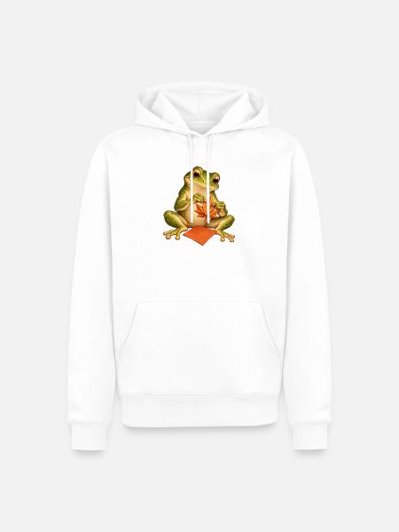 Frosch faltet ein Origami-Herbstblatt - Männer Premium Bio Hoodie - Weiß