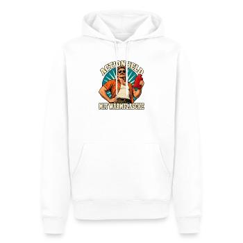 Actionheld mit Wärmflasche - Männer Premium Bio Hoodie - Weiß - Vorne - Nico (187cm)