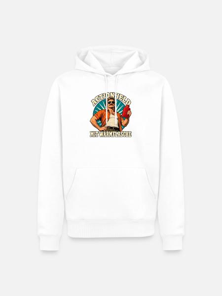 Actionheld mit Wärmflasche - Männer Premium Bio Hoodie - Weiß