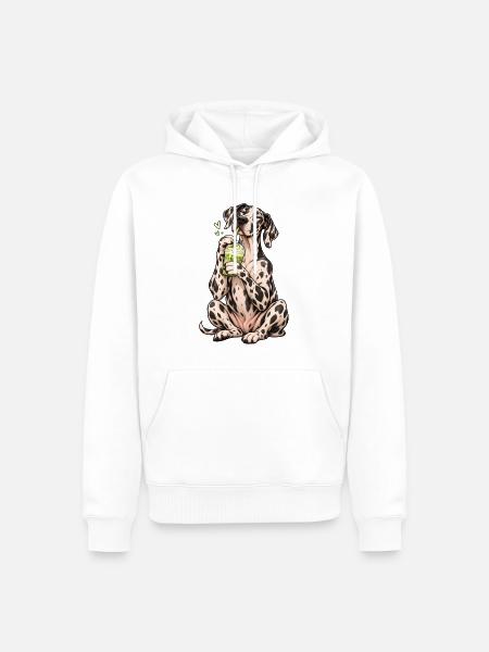 Deutsche Dogge mit Matcha Latte – Kaffeepause - Männer Premium Bio Hoodie - Weiß