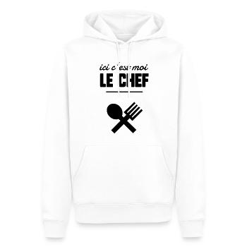 Ici c’est moi le chef - Sweat à capuche Premium bio Homme - blanc - Devant - Nico (187cm)