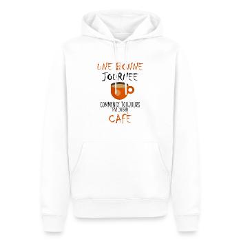 Une bonne journée par un café - Sweat à capuche Premium bio Homme - blanc - Devant - Nico (187cm)