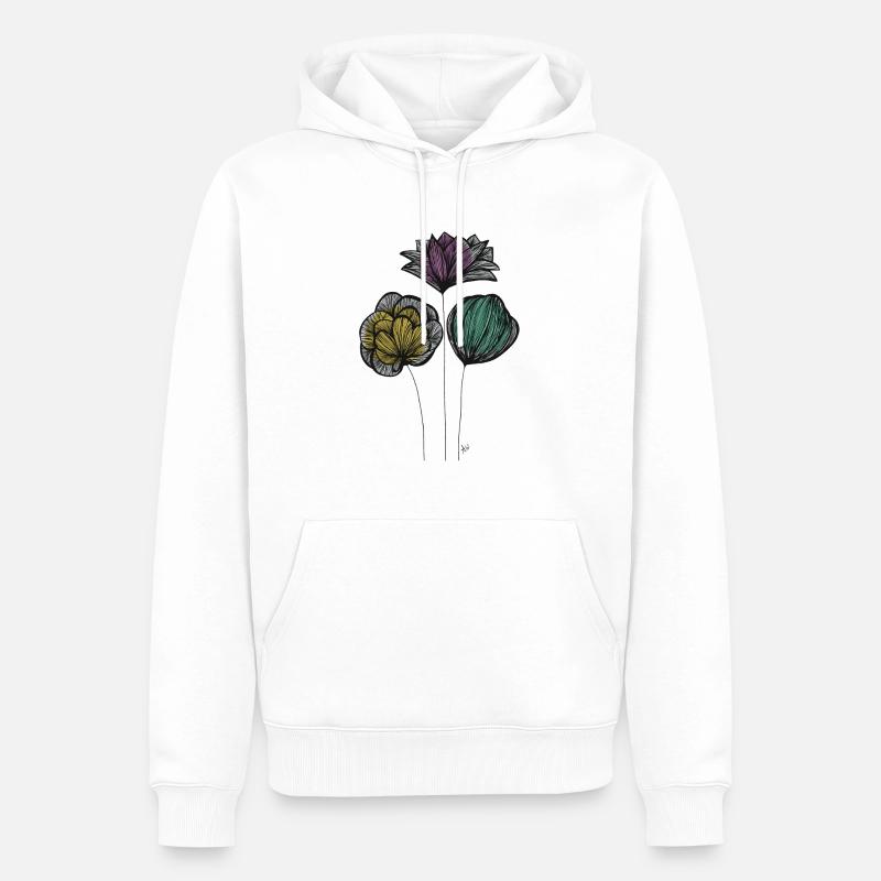 Abstrakte Fine Line Blumen Bunt - Männer Premium Bio Hoodie - Weiß