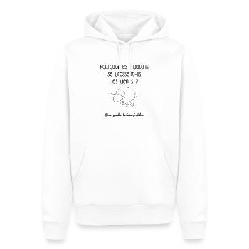 Pourquoi les moutons se brossent-ils les dents? - Sweat à capuche Premium bio Homme - blanc - Devant - Nico (187cm)
