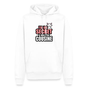 j'ai un secret je vais être cousine - Sweat à capuche Premium bio Homme - blanc - Devant - Nico (187cm)