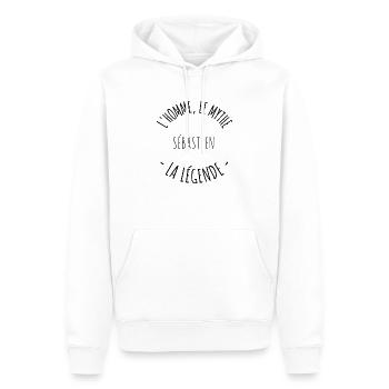 Sébastien l'homme le mythe la légende - Sweat à capuche Premium bio Homme - blanc - Devant - Nico (187cm)