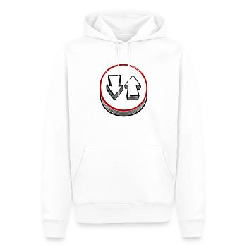 rundes Schild Pfeile auf ab Achtung Verbot Nein - Männer Premium Bio Hoodie - Weiß - Vorne - Nico (187cm)
