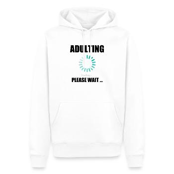 Adulting - Loading Tee: Eine spielerische Herangehensweise an den Anbau - Männer Premium Bio Hoodie - Weiß - Vorne - Nico (187cm)