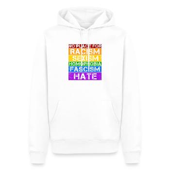 No Place For Racism Sexism Fascism... - Männer Premium Bio Hoodie - Weiß - Vorne - Nico (187cm)