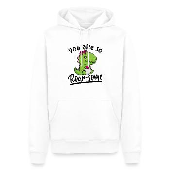 Du bist großartig - Wortspiel Dino Roarsome Spuch - Männer Premium Bio Hoodie - Weiß - Vorne - Nico (187cm)