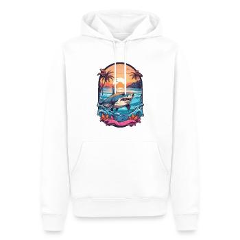 Retro Hai im Sonnenuntergang - Männer Premium Bio Hoodie - Weiß - Vorne - Nico (187cm)