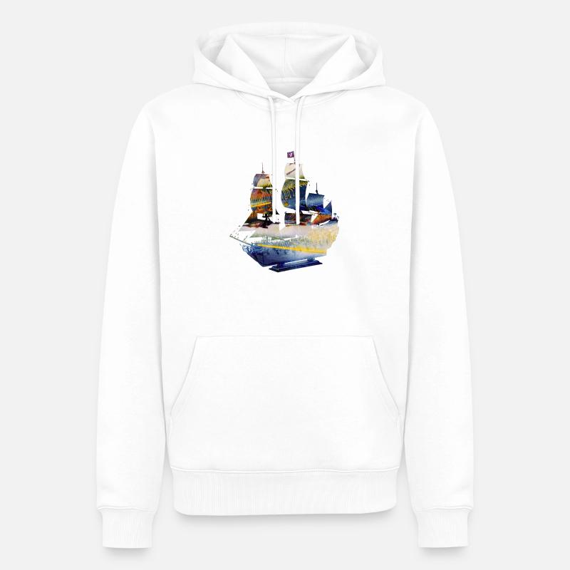segelschiff,Schiff,Boot,Graffiti, Blau, Malerei - Männer Premium Bio Hoodie - Weiß