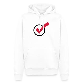 A checkmark - Men’s Premium Organic Hoodie - white - Front - Nico (187cm)