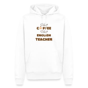 Half coffee half English teacher funny brown text - Men’s Premium Organic Hoodie - white - Front - Nico (187cm)