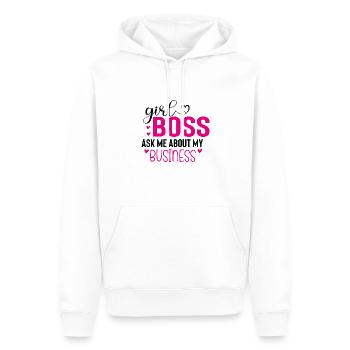 Chefin fragt mich nach meinem Geschäft - Männer Premium Bio Hoodie - Weiß - Vorne - Nico (187cm)