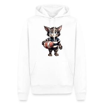 Katze Rugbyspieler - Männer Premium Bio Hoodie - Weiß - Vorne - Nico (187cm)