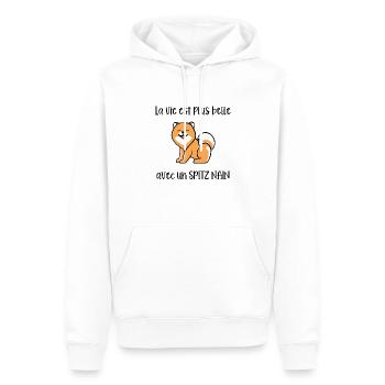 La vie est plus belle avec un spitz nain - Sweat à capuche Premium bio Homme - blanc - Devant - Nico (187cm)