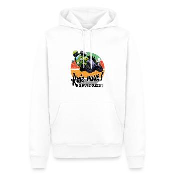 Motorradfahrer Sprüche Knie rein Brust raus - Männer Premium Bio Hoodie - Weiß - Vorne - Nico (187cm)