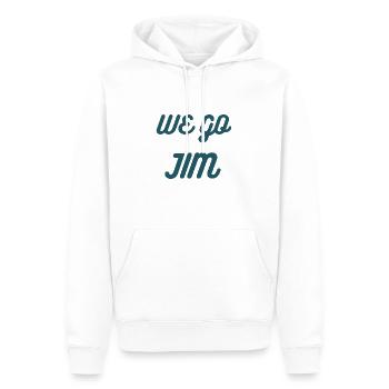 we go Jim, gym funny with blue text - Men’s Premium Organic Hoodie - white - Front - Nico (187cm)