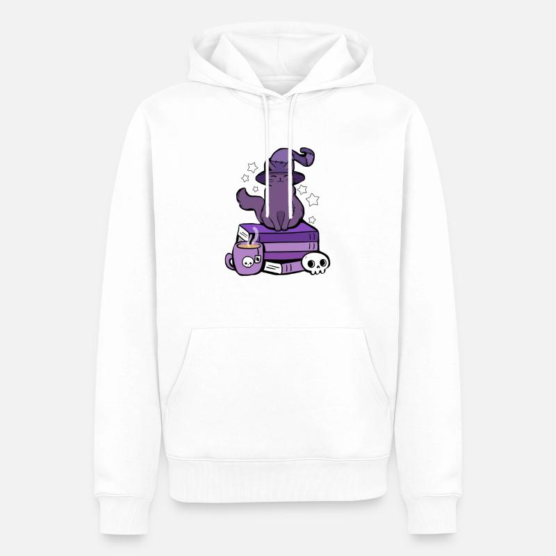 CHAT SORCIÈRE - Sweat à capuche Premium bio Homme - blanc