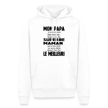 Annonce grossesse Cadeau Futur Papa Future - Sweat à capuche Premium bio Homme - blanc - Devant - Nico (187cm)