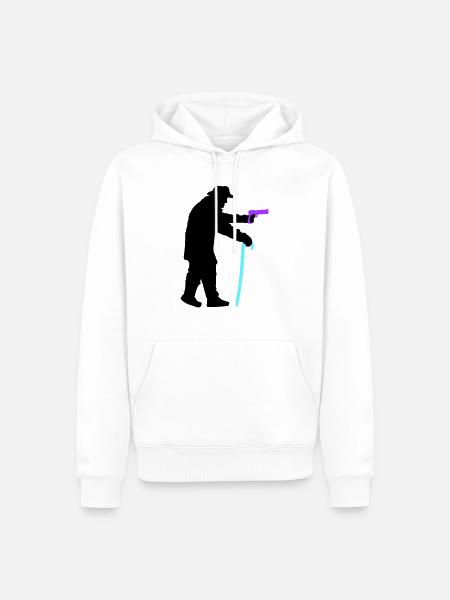 Grandpa robber silhouette with walking stick and gun - Men’s Premium Organic Hoodie - white