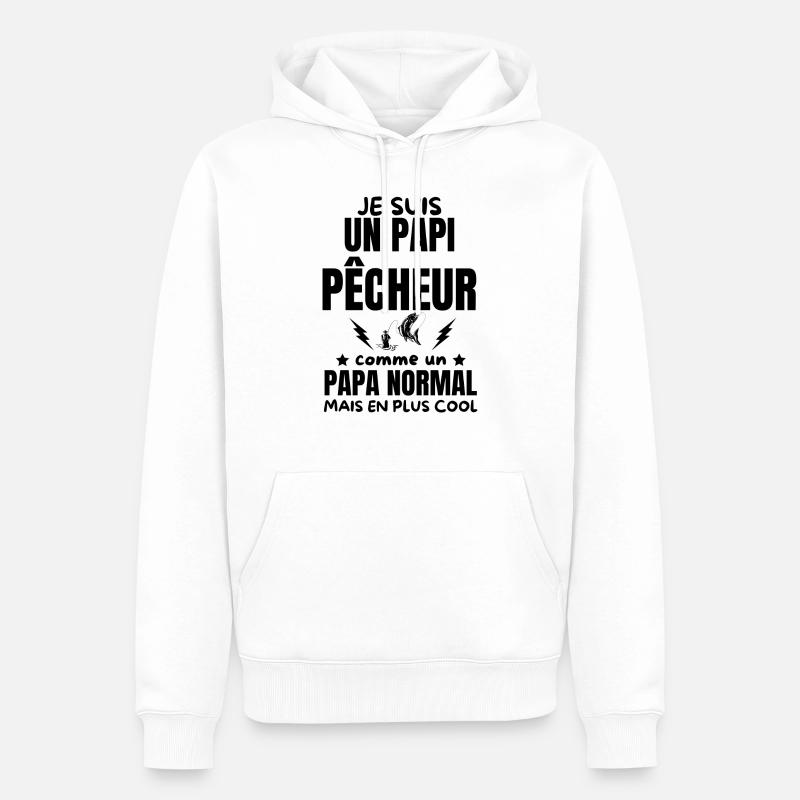 PAPI PECHEUR - Sweat à capuche Premium bio Homme - blanc