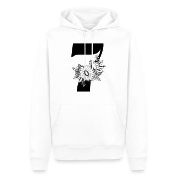 Nummer 7 Schwarze Blumen - 7. Blumenjubiläum - Männer Premium Bio Hoodie - Weiß - Vorne - Nico (187cm)