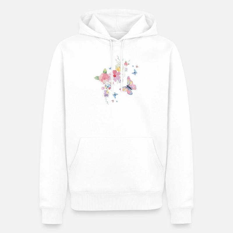 Papillons et fleurs - Sweat à capuche Premium bio Homme - blanc