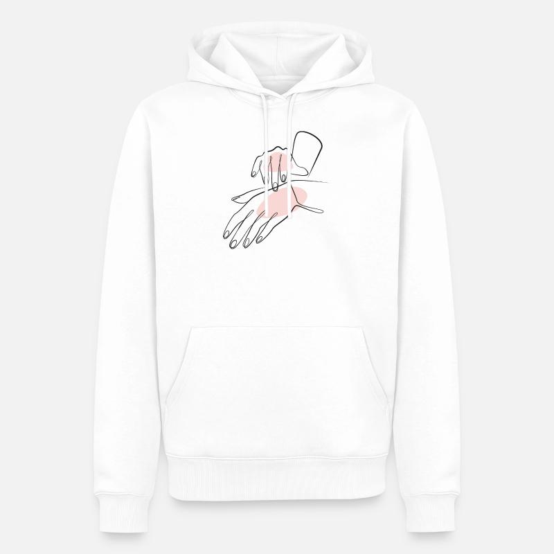 OneLine Art. Mains douces - Sweat à capuche Premium bio Homme - blanc