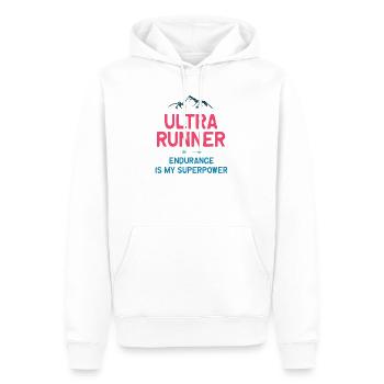 Ultra Runner - Ausdauer ist meine Superkraft - Männer Premium Bio Hoodie - Weiß - Vorne - Nico (187cm)