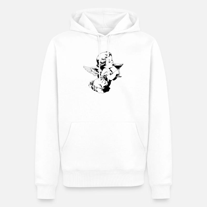 Cocktail Engel – Cherub mit Martini Glas - Männer Premium Bio Hoodie - Weiß