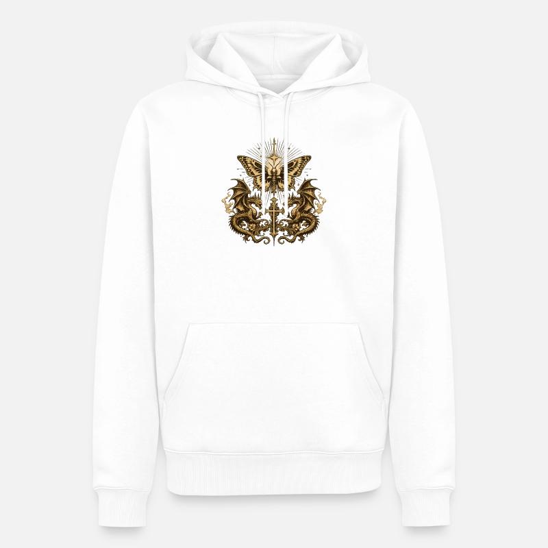 Papillon occulte avec dragon – Gothic Dark - Sweat à capuche Premium bio Homme - blanc