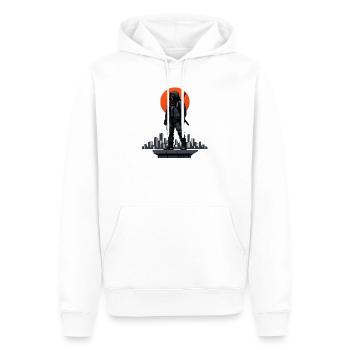 Ninja in the shadows in front of a red skyline - Men’s Premium Organic Hoodie - white - Front - Nico (187cm)