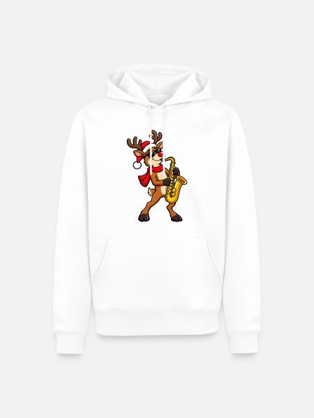 Rentier mit Saxophon - Männer Premium Bio Hoodie - Weiß