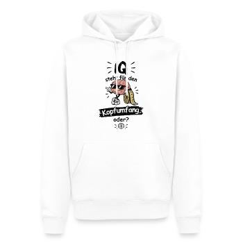 IQ steht für den Kopfumfang, oder? - Männer Premium Bio Hoodie - Weiß - Vorne - Nico (187cm)